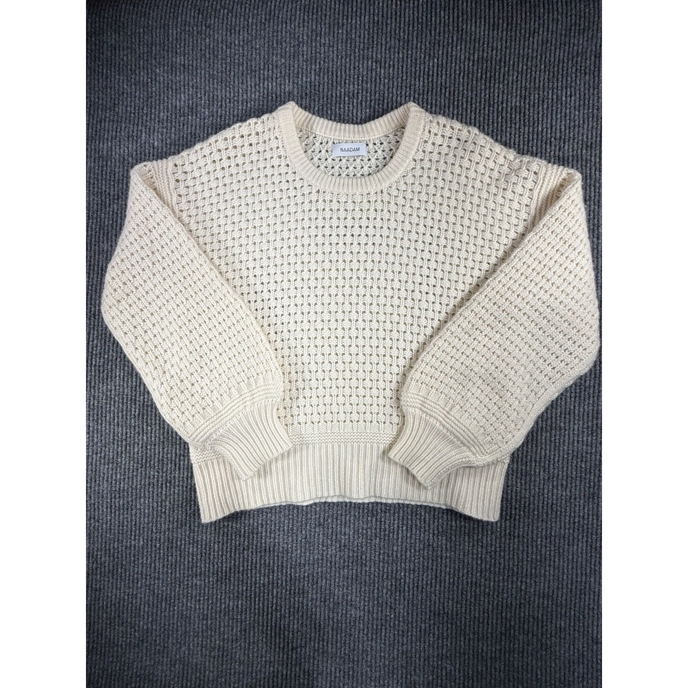 NAADAM Merino Wool and Cashmere Sweater Woman's Cream Sz M Balloon Sleeve